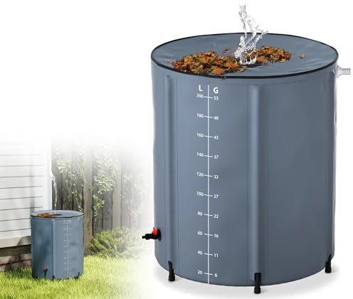 TATIVALO Regenwassertonne 200L, Faltbar Regentonne mit Ablassventil & Volumen-Skala, UV- und Witterungsbeständig, Rostfrei, Platzsparende Aufbewahrung (Dunkelgrün)