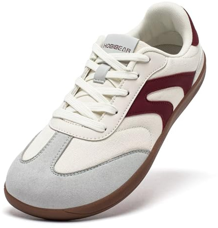 HOBIBEAR Barefoot Shoes Zero Drop Wide Fashion Sneakers for Women Men(Beige Red, UK 5.5)
