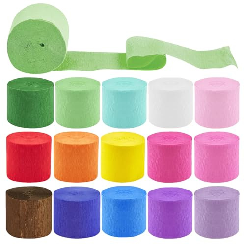 15 Carta Crespa Colorata Rotoli Carta Crespa 4.5cm x 25m Decorativa Festoni per Feste Colori Vivaci Adatti per Compleanni Feste Natale Halloween Primo Maggio Matrimoni e Progetti Fai da Te