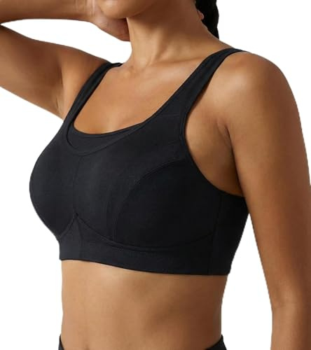 Curyon Sujetadores Deportivos de Alto Impacto para Mujer Sujetador Deportivo con Espalda nadadora Talla Grande Sin Relleno Sin Aros Entrenamiento Negro 100D