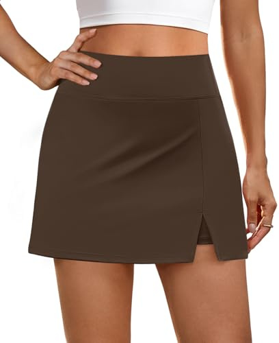 NIASHOT Womens Skort Summer Tennis Skirt Mini Golf Skirts High Waisted Athletic Skorts Workout Coffee L