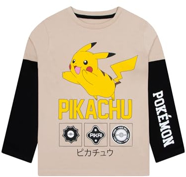Pokémon T Shirt Garcon, T-Shirt Enfant à Manches Longues, Haut Pikachu Garçon, Vêtements Garçon en Coton