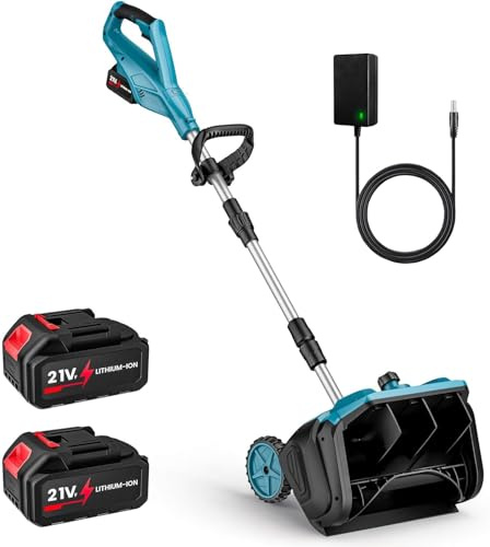 Oamger Spazzaneve a batteria, batteria senza fili con ruote (larghezza di lavoro 40 cm, altezza massima della neve 20 cm, con 2 batterie e caricabatterie), motore senza spazzole, distanza di lancio 8