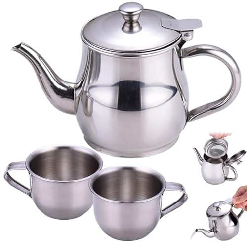 Service à thé pour Enfants Comprenant Une théière Portable à Long Bec en Acier Inoxydable de 330 ML avec Filtre et 2 Tasses de 70 ML pour Cadeaux pour Enfants Service thé pour, Petite théiè