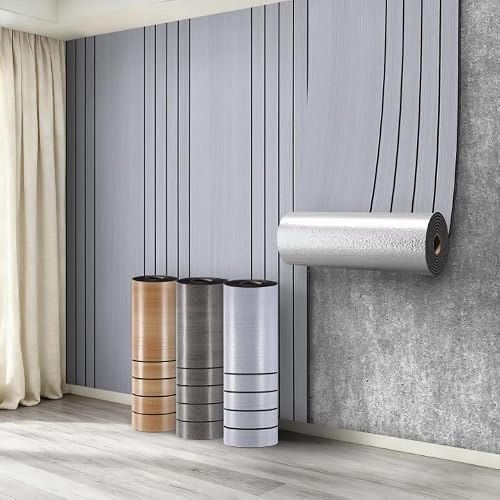 Swehooirt 3 Roll Self Adhesive Thermal Wallpaper 3mm Thick Grey Wood Effect Peel and Stick Wallpaper for Bad Cold Walls Insulating Wall Covering Roll Waterproof Damp Proof Kitchen Bathroom