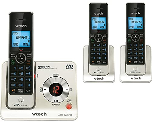 VTech LS6425-3 DECT 6.0 Expandable Cordless Phone with Answering System and Caller ID/Call Waiting, Silver with 3 Handsets
