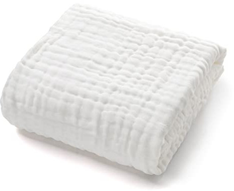 Minimoto Baby Blanket 6 Ply Gauze Cotton for Sleeping, Thermal Muslin, Baby Bath Towel, Blankets, 43x43 Weiß