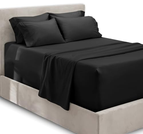 Hearth & Harbor Extra Deep Pocket Queen Sheet Set - Fits Mattresses Up to 24 Inches Deep - 6 Piece Black Sheets