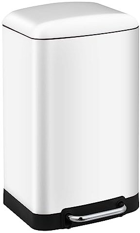 Ribelli Mülleimer aus Edelstahl - 30 Liter - Mülltrennung Treteimer Abfalleimer Mülleimer Müllbehälter Papierkorb Mülltonne, Farbe:weiß