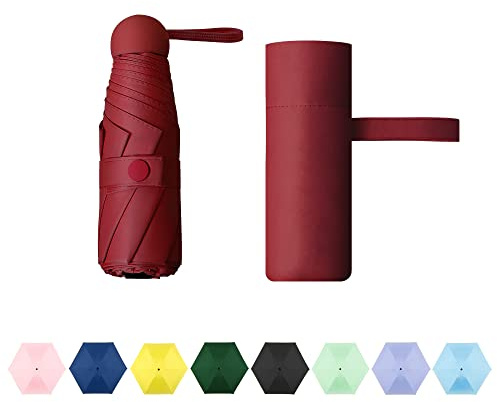 TIME LOVER Travel Folding Umbrella Sun and Rain Protection, Lightweight Small and Compact Suit for Pocket (Red)