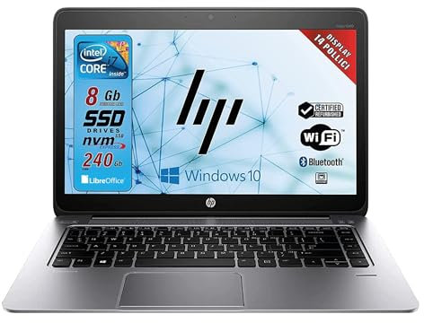 HP Elitebook Folio, Notebook Pc portatile Pronto All'uso, Display 14, Intel Core i7, Ram 8GB, SSD 240GB, Pacchetto Libre Office (Ricondizionato)