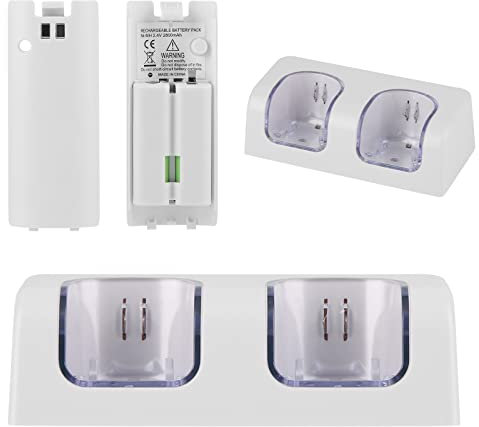 Nicoone Cargador 2 en 1 para Controlador De Coche, Portátil, Estación De Carga y 2 Pilas para Mando Wii, Estación De Carga Dual para Mando a Distancia para Wii