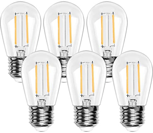 Spacelumen E27 Screw Bulb, S14 Vintage Edison LED Light Bulb, 2W 2700K Warm White Outdoor Light Bulbs Replacement, Pack of 6