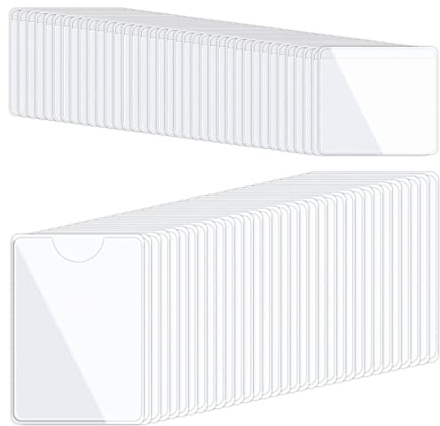 100 Pcs Self-Adhesive Index Card Holder, Plastic Clear Business Cards Holders Library Card Pockets Labels Holders for Storage Bins, Scrapbooks, Photos, Folder Labels