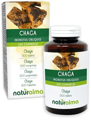 Chaga oder Schiefer Schillerporling (Inonotus obliquus) Pilz Naturalma - 150 g - 300 Tabletten - Nahrungsergänzungsmittel - Natürlich und Vegan