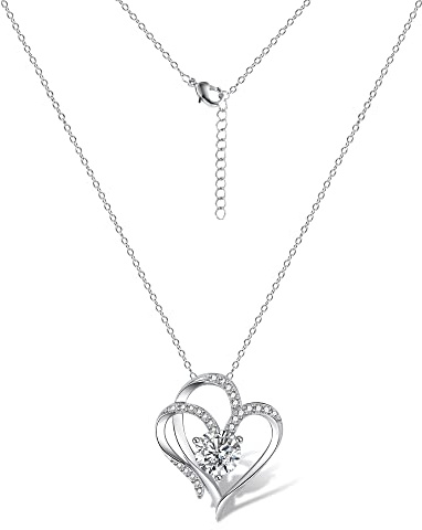 Colliers pour femmes, Collier coeur en argent 925 sterling Amour coeur pendentif zirconium pour femmes Collier en argent pour femme Cadeau pour elle Femme Amie Maman Fête des mères Noël