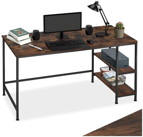 tectake® Bureau avec 2 étagères intégrées, 120 x 60 x 75,5 cm, Table de Bureau Style Industriel, Bureaux Ordinateur Meuble pc Table de Travail Meuble Ordinateur Desk Teletravail, Bois foncé