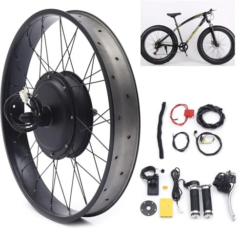 BJTDLLX 26 tums elcykel konverteringssats Deluxe E-cykel 48 V 1 500 W bakhjul LCD-skärm, professionell snödäck konverteringssats för 170 mm