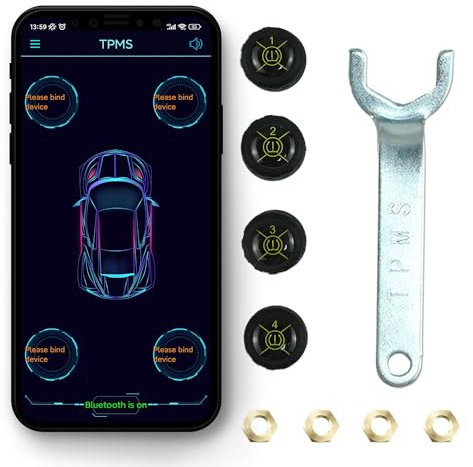 DoHome Tyre Pressure Monitoring TPMS with 4 Sensor, Wireless Real-time Temperature Pressure Smart Tire Safety Monitor for Truck RV Car