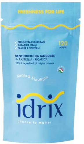 Natural Toothpaste Tablets- with hydroxyapatite and Fluoride - Mint and Eucalyptus Flavour - Doypack with Zip 120 Tablets - Vegan