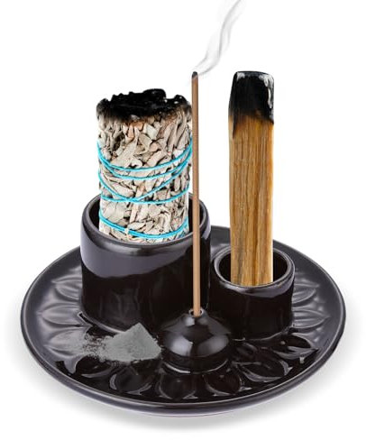 RAFIYU 4 in 1 Räucherstäbchenhalter, Diese Räucherschale für jedes Räucherwerk, Palo Santo, Salbei Räuchern und Kerzenhalter, Räucherstäbchen Halter ideal für Home Decor, Meditation und Yoga