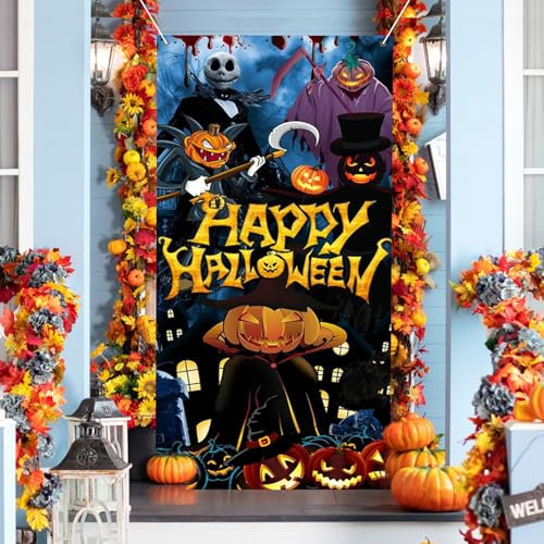 AsyinXson Halloween Deko Banner, Halloween Tür Banner Deko, Schwarze Spitze Halloween Vorhang, für Outdoor Indoor Halloween Vorabend Veranda Party Wand Dekoration, 90 X 180 cm
