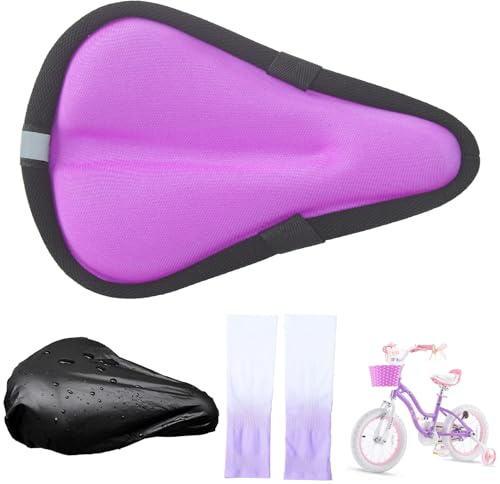 Suerico Kids Bicycle Seat Cushion Cover 9x6,Gel Padded Bike Seat Cover for Boys Girls,Breathable Soft Bike Seat Cover，Child Bicycle Saddle Pad with Water Resistant Cover,Arm Sleeves Purple