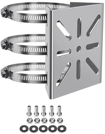 honecumi Universal Vertical Pole Mount Bracket for CCTV, IP & PTZ Dome Cameras, Stainless Steel Outdoor Mast Mount with 3 Adjustable Clamps, Weatherproof No-Drill Security Camera Mounting Kit