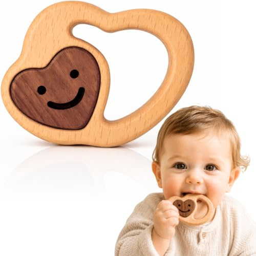 HippoToys Baby Teether Toys,Natural Wood Teething Toy for Babies 3-6 Months