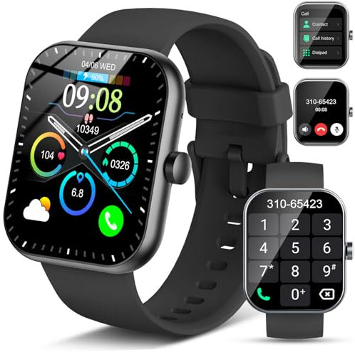 Smartwatch Herren Damen, 1,96 HD Fitnessuhr Smart Watch mit Telefonfunktion, Fitness Tracker Sportuhr mit Pulsmesser Schlafmonitor Schrittzähler, 113+Sportmodi, IP68 Wasserdicht Uhr für iOS Android