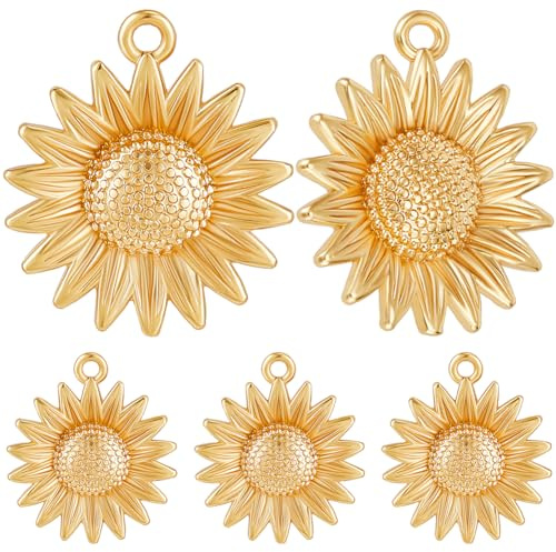 Beebeecraft 10 breloque Tournesol pour L'Artisanat en Laiton Plaqué Or 18 carats Breloques en Forme de Fleur Pendante pour la Fabrication de Bijoux avec Anneau de Jonction Bricolage Été Automne