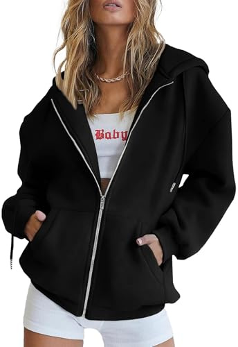 PRETTYGARDEN Women's 2026 Spring Zip Up Y2K Hoodies Casual Long Sleeve Sweatshirts Fall Winter Track Jackets with Pockets (Black,XX-Large)