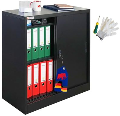 PROREGAL Armoire à dossiers Elephant avec Portes coulissantes | HxLxP 90x90x40cm | 2 étagères | Noir