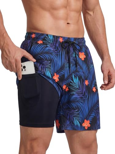 Valcatch Men's Swim Shorts with Compression Liner, Navy, XL