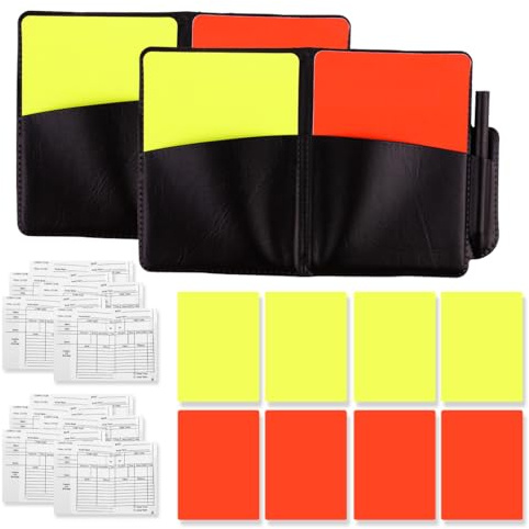 VEOIRXU 2 Piezas Juego de Tarjetas de Árbitro Deportivo de Fútbol 10 Tarjeta Roja Tarjeta Amarilla Con Accesorios para Bolígrafo y Estuche Libros de Puntuación Juegos de Fútbol