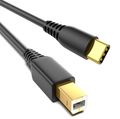 Câble USB type B vers USB C - 2 m - Plaqué or - 2.0 - Câble d'imprimante USBC - 2 m - Noir - Lot de 1 câble Midi USBC - Pour iPhone 15, 16, 17, MacBook, Dell HP, imprimante scanner, clavier midi