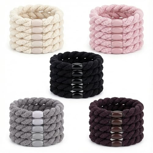 25 Pcs Mixed Color Elastic Hair Ties No Damage Soft Woven