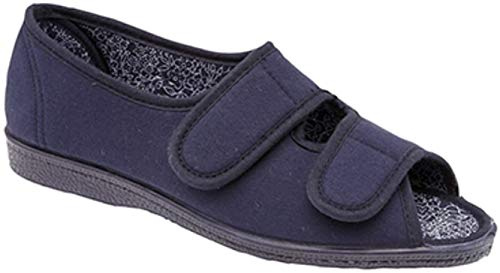 Ladies Navy Twin Touch Fastening Peep Toe Casual Shoe - Navy - size UK Ladies Size 6