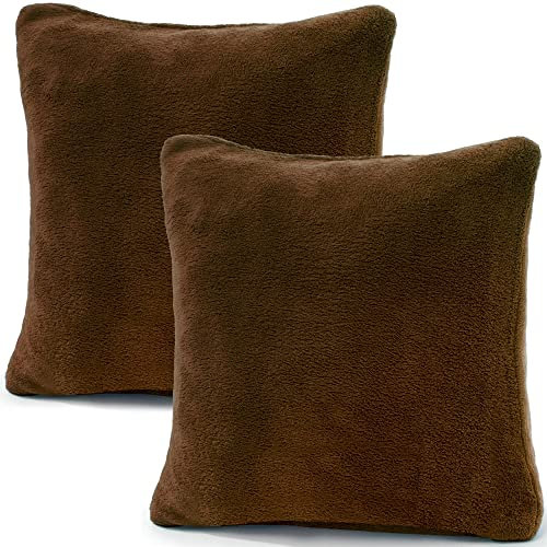 CelinaTex 2er Set Kissenbezug 50x50 cm Doppelpack Coral Fleece Kissenhülle, Dekokissen Bezug Sofakissenbezug Comfortable braun 5001347