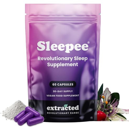Extracted Sleepee Natural Night Supplement - 30-Day Supply - with Montmorency Cherry, Lemon Balm Extract and Magnesium, Encourages Relaxation and a Peaceful Night, Vegan, 60 Capsules