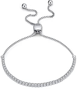 Lisandra Scott Funkelndes Tennis Armband Schmal, Damenarmband mit Strahlenden Kristallen, Schiebe-Tennisarmband für Damen Silber, Gold und Rosegold 925 (Silber)