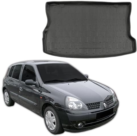 SCOUTT Tapis De Coffre sur Mesure pour Renault Clio 2 3/5P. Berlina 1998-2005, Noir, Antidérapant, Bord Haut, Toutes Saisons