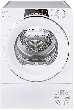 Candy RapidÓ, ROE H10A2TCEX-S, Sèche-linge 10 kg, pompe à chaleur, écran Smart Text, WiFi, App hOn, 7 cycles rapides, tiroir condensation 5L, repassage facile, départ différé 24h, blanc