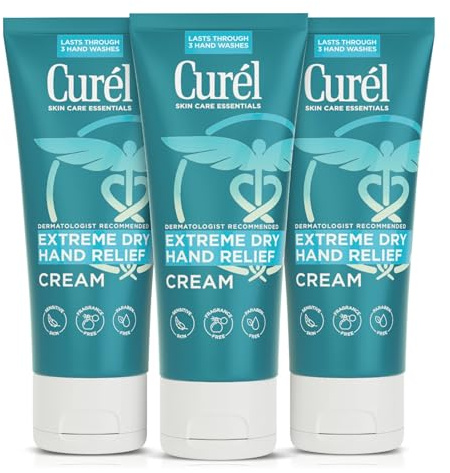 Curel Extreme Dry Hand Relief, Dermatologist Recommended, Long-Lasting Cream For Dry Hands, Paraben Free, Fragrance-Free Hand Lotion, 3 Oz, Pack of 3