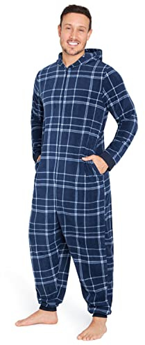 CityComfort Onesies for Men and Teens, Loungewear Fleece Pyjamas Men All in One Jumpsuit Nightwear (Navy Check, 3XL)