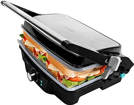 Cecotec Rock'nGrill 1500 Stone Ceramic Mix&Grill. 1500 W, Grill, Griglia, Ferro e Sandwichera, Rivestimento Ceramico, Superfie Misto Apertura 180°, Scatola Raccolta