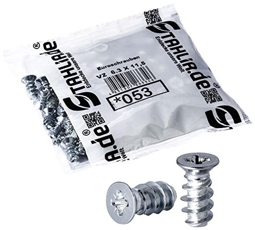 Stahlia 100 Euroschrauben 6,3 x 11,5 mm Möbelschrauben Senkkopf für Ø5mm Schrauben für Schubladenschienen Spezialschraube Schrankschraube Möbel Scharniere