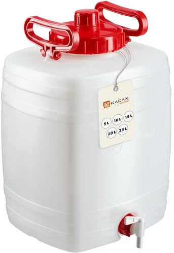 KADAX Bidon à eau, tonneau de boisson en plastique, bidon d'eau potable, réservoir d'eau avec robinet, réservoir d'eau, bidon de boisson avec joint en caoutchouc (20L Blanc)