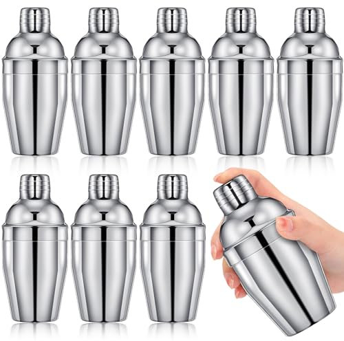 Nitial 9 Pcs Bar Cocktail Shaker Professional Stainless Steel Martini Drink Mixer Built-in Strainer for Bartending No Leaks Boston Shaker for Bar Party Drink Tool(Silver,8 oz)