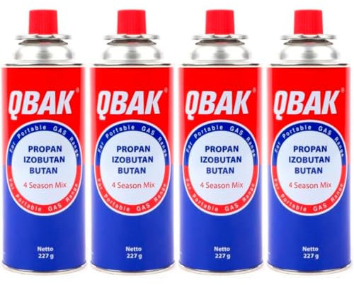 RevolutionLine - Pack de 4 Cartuchos de Gas Butano Modelo B-250 QBAK | Recambio Gas Propano para Cocina Portátil, Hornillo, Soplete, Soldador, Camping | Cartucho desechable con válvula de Seguridad